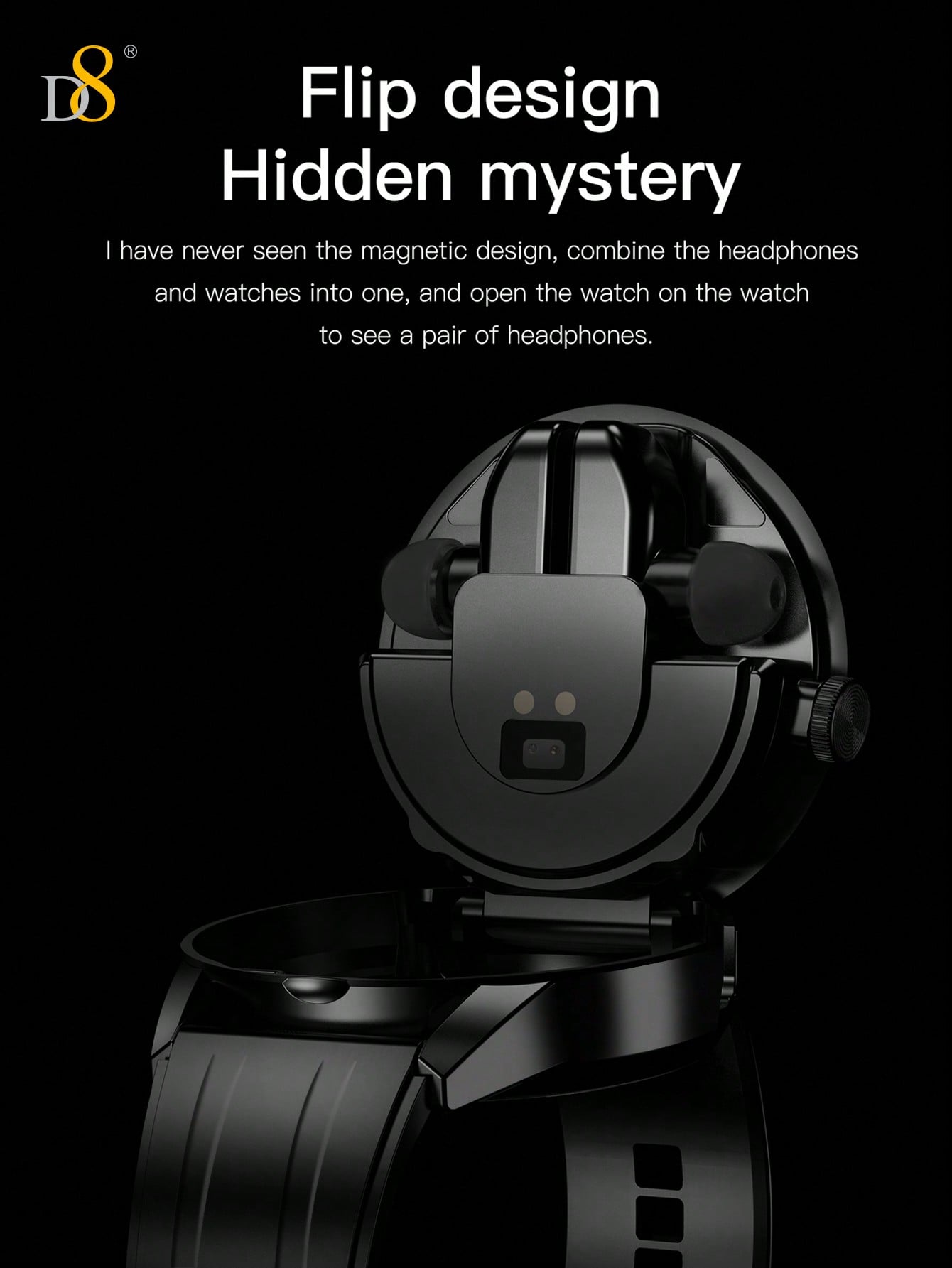 D8 2-in-1 Smartwatch with Earbuds, Fitness Tracker, 100+ Sports Modes, iOS/Android