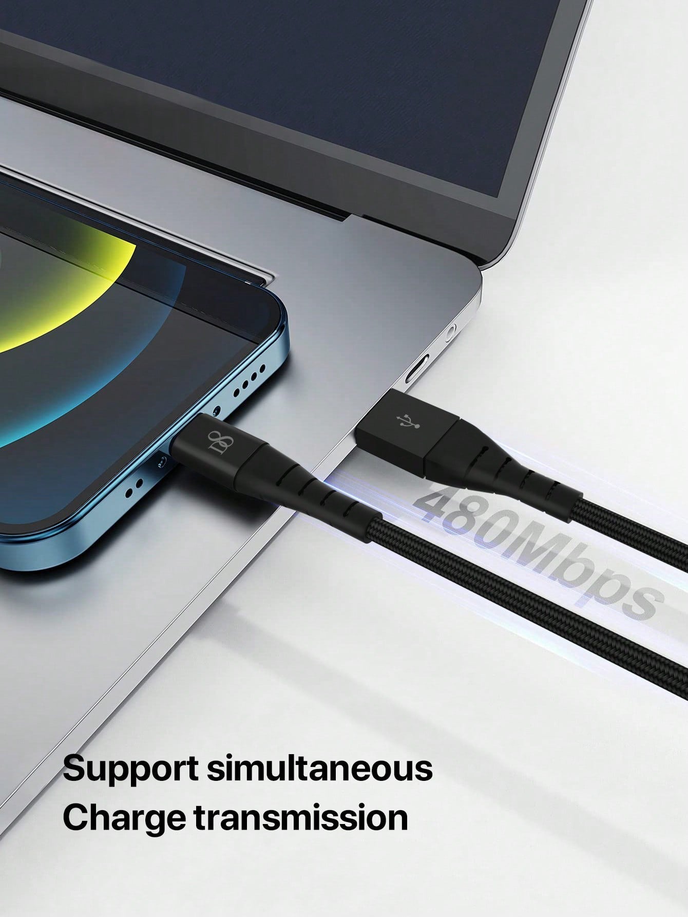 D8 3.3ft MFi Certified Nylon USB-A to Lightning Cable for iPhone & iPad