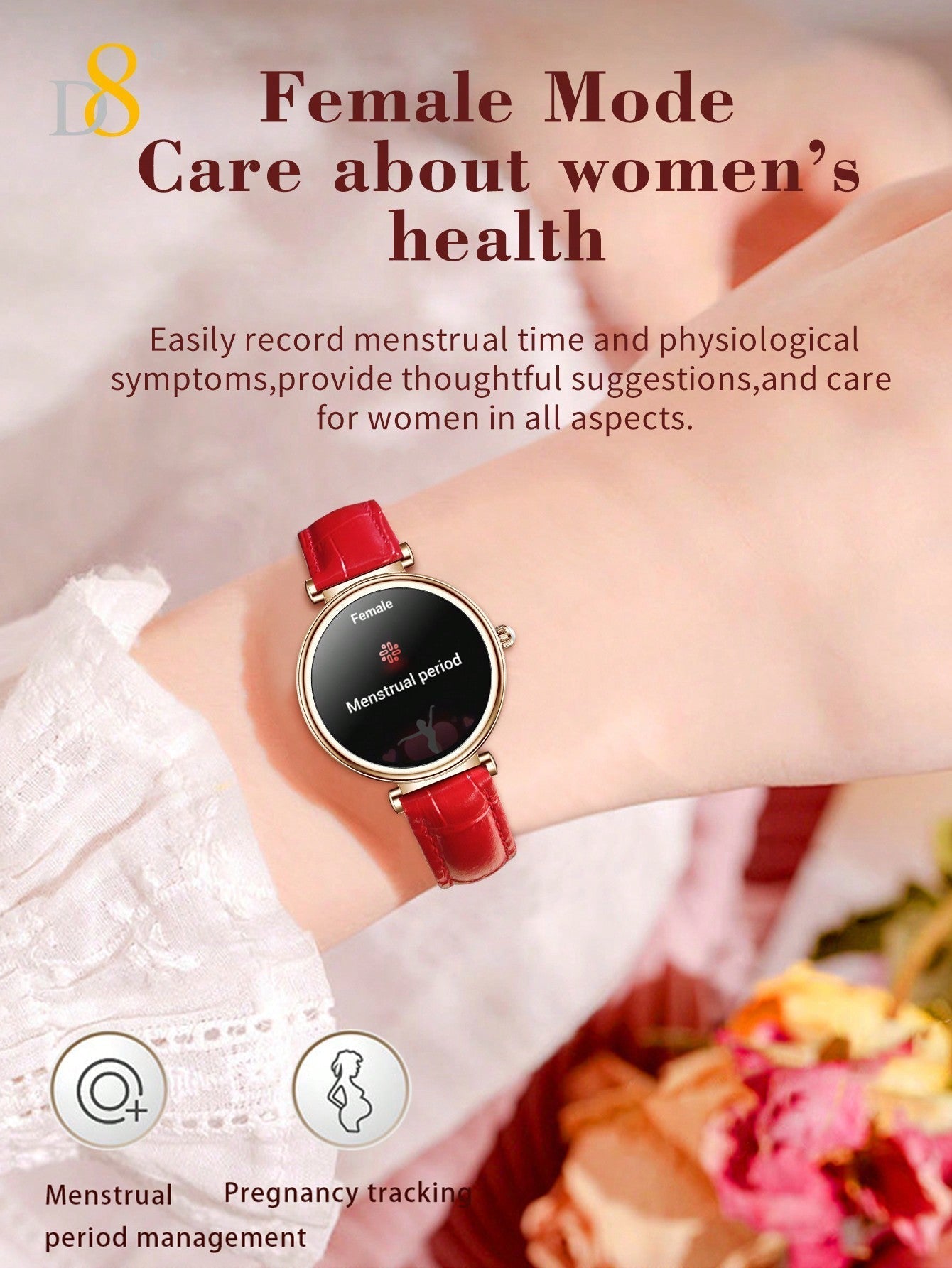D8 Women's Smartwatch, Call Function, 1.27" Display, 100+ Sports, IP67 Rated