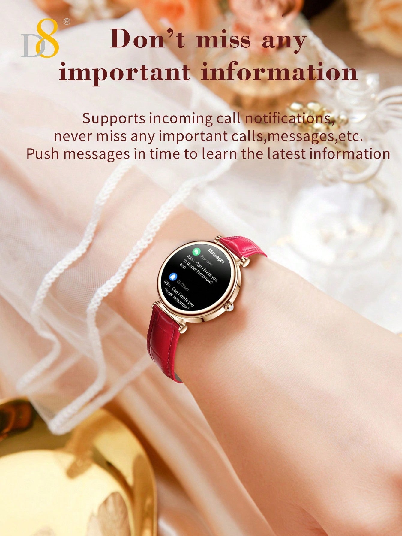 D8 Women's Smartwatch, Call Function, 1.27" Display, 100+ Sports, IP67 Rated