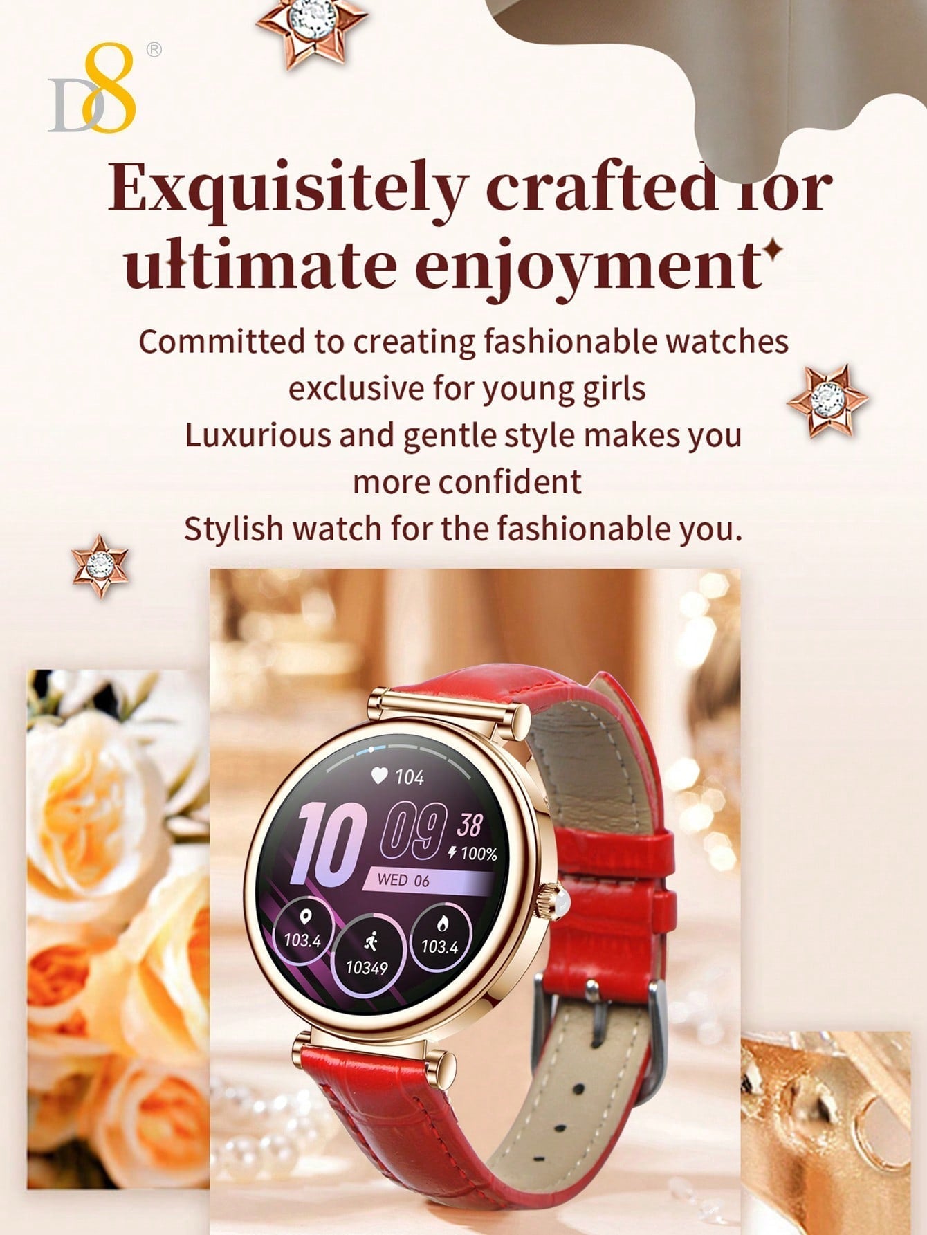 D8 Women's Smartwatch, Call Function, 1.27" Display, 100+ Sports, IP67 Rated