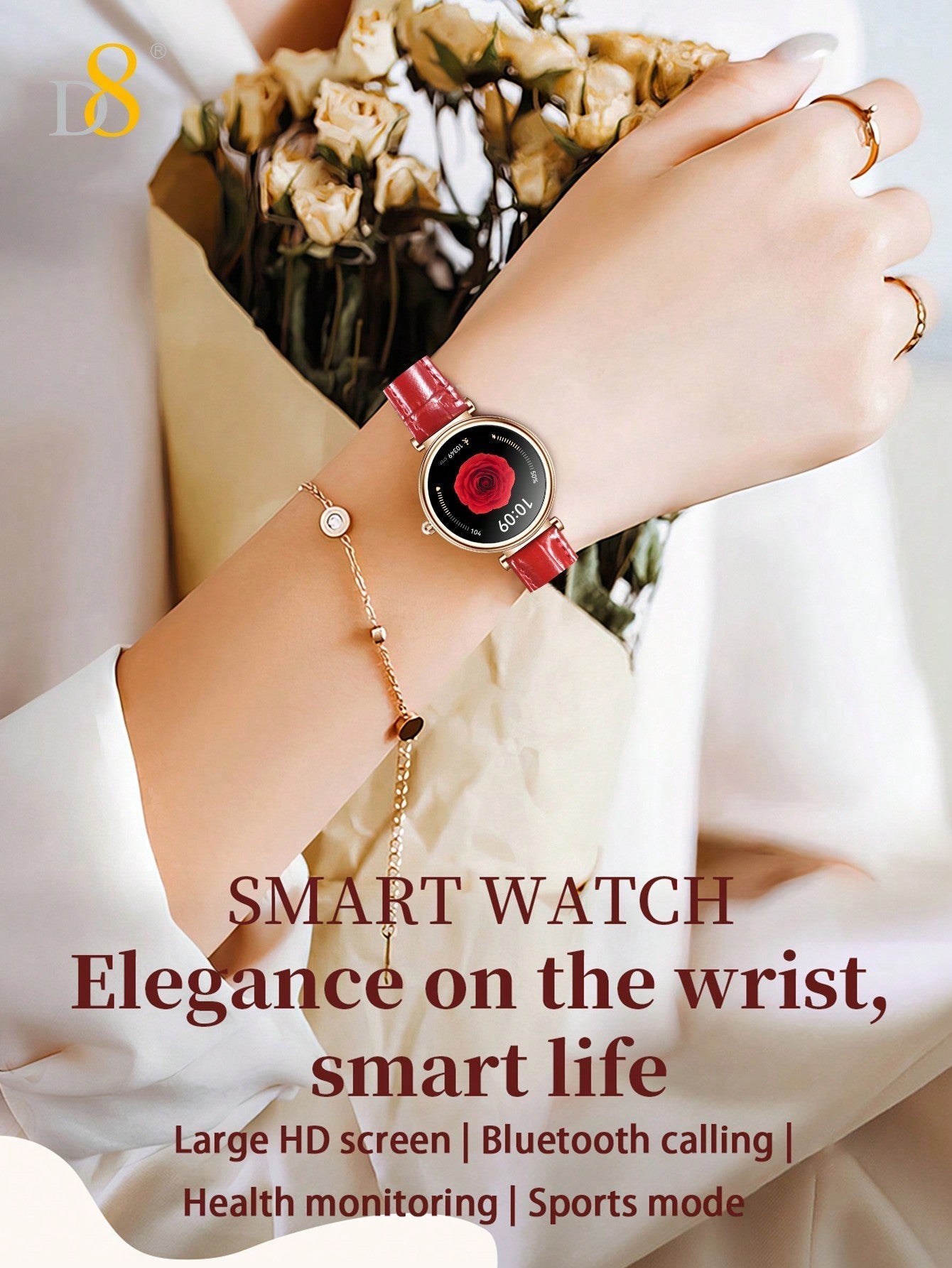 D8 Women's Smartwatch, Call Function, 1.27" Display, 100+ Sports, IP67 Rated