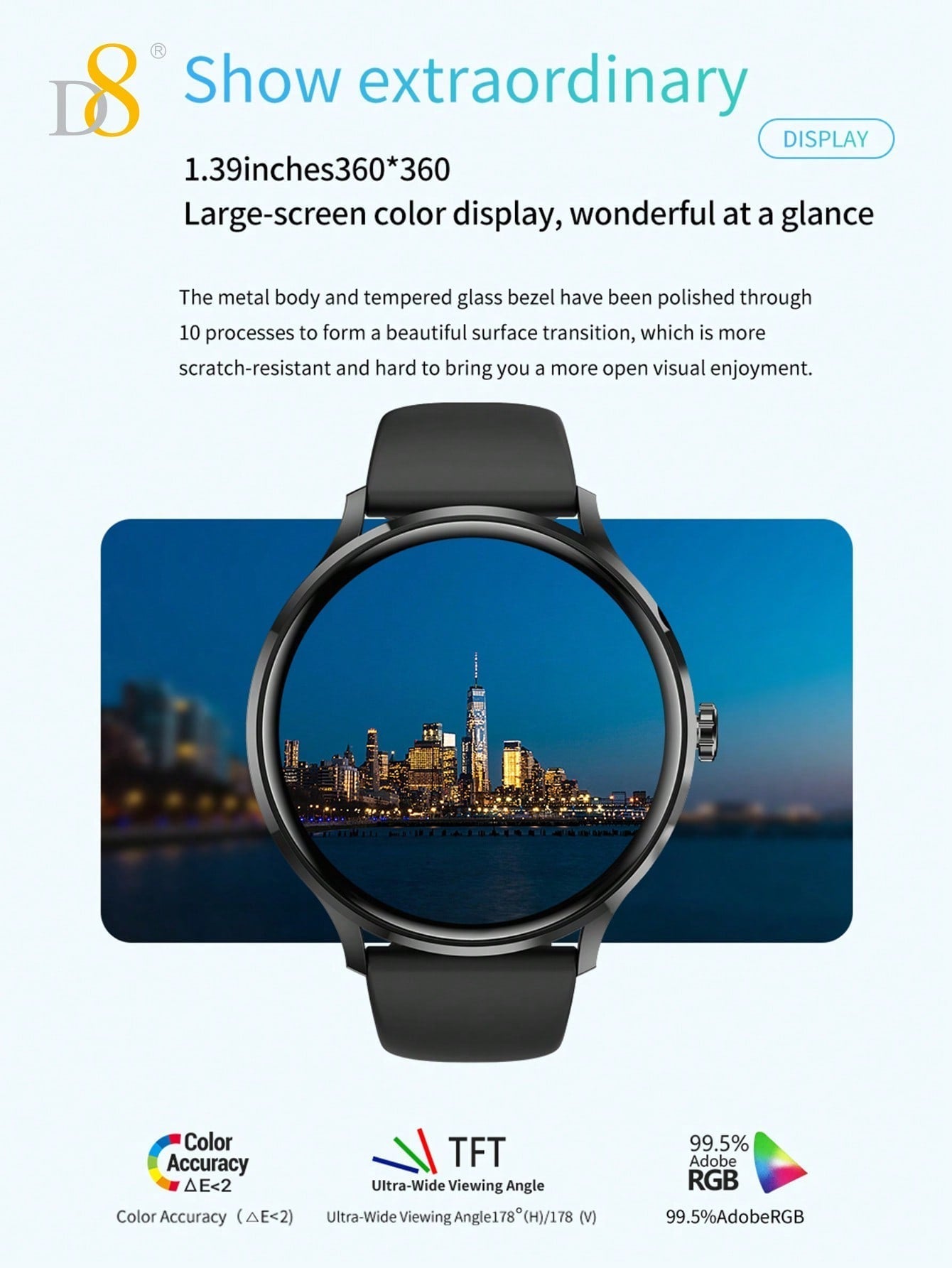 D8 Women's Smartwatch, IP67 Waterproof, Fitness Tracker, 100+ Sports Modes
