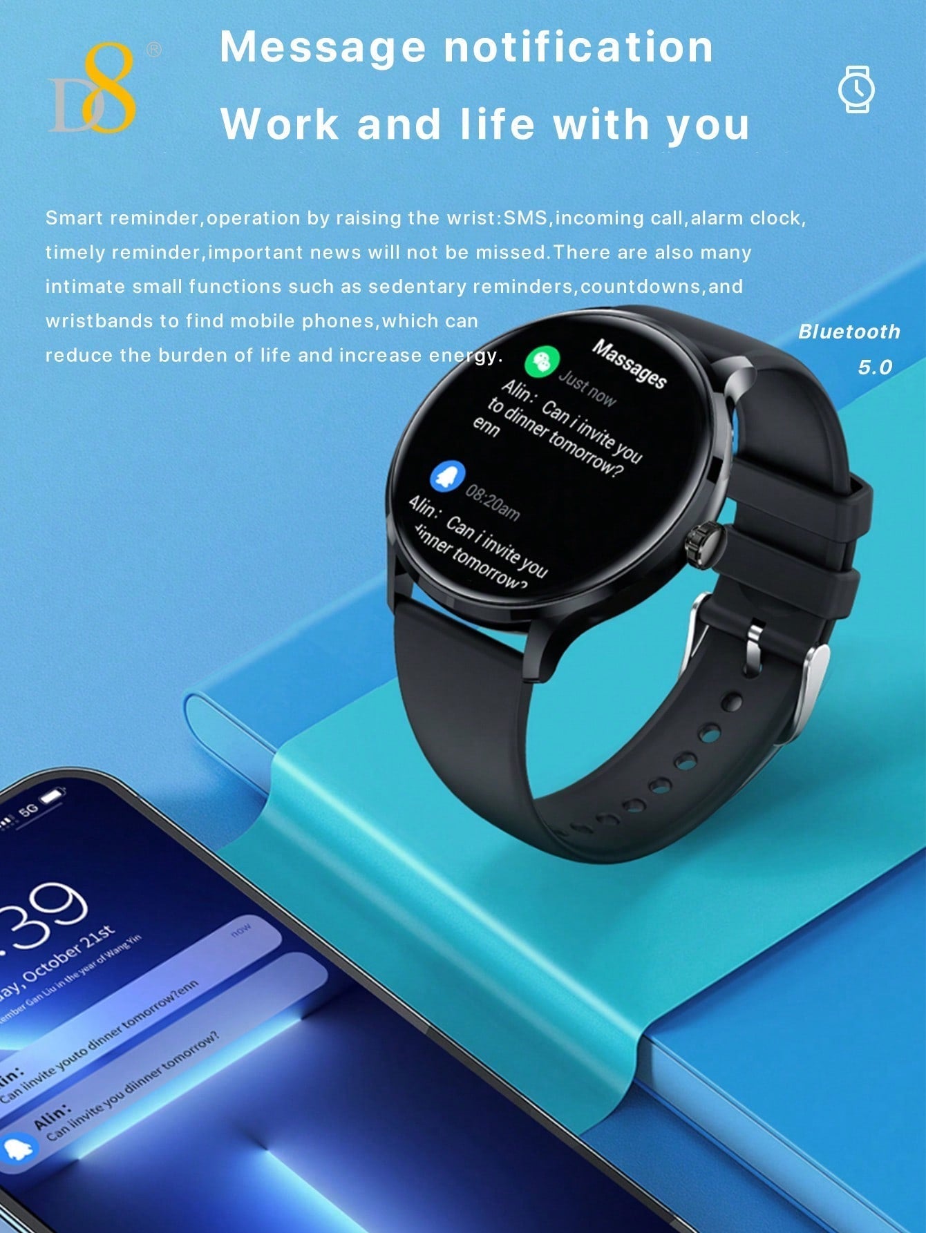 D8 Women's Smartwatch, IP67 Waterproof, Fitness Tracker, 100+ Sports Modes