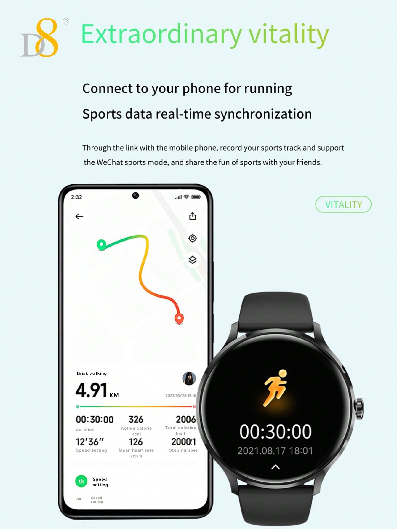 D8 Women's Smartwatch, IP67 Waterproof, Fitness Tracker, 100+ Sports Modes