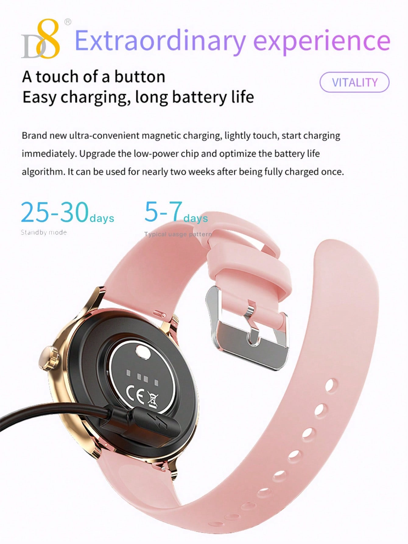 D8 Women's Smartwatch, IP67 Waterproof, Fitness Tracker, 100+ Sports Modes