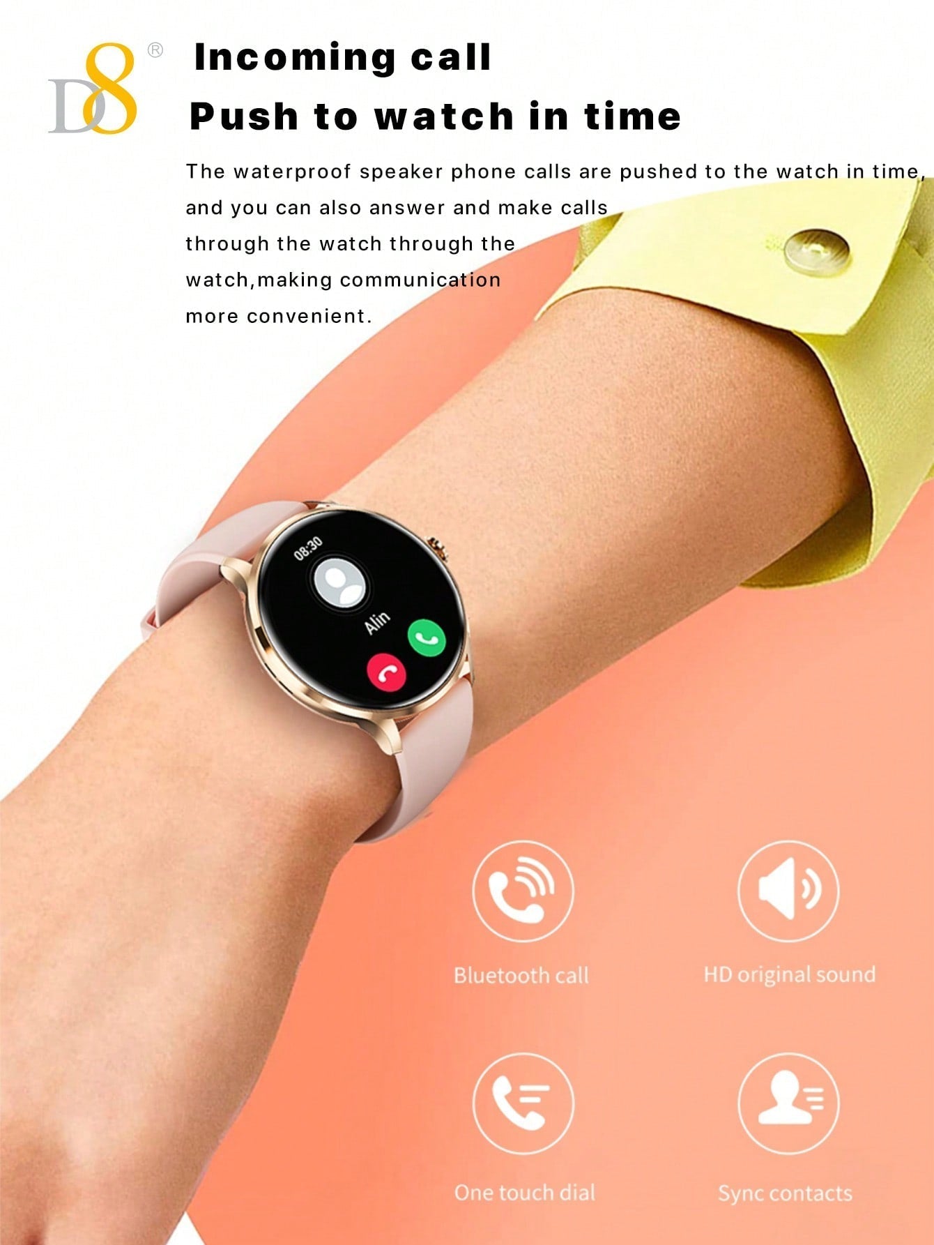 D8 Women's Smartwatch, IP67 Waterproof, Fitness Tracker, 100+ Sports Modes