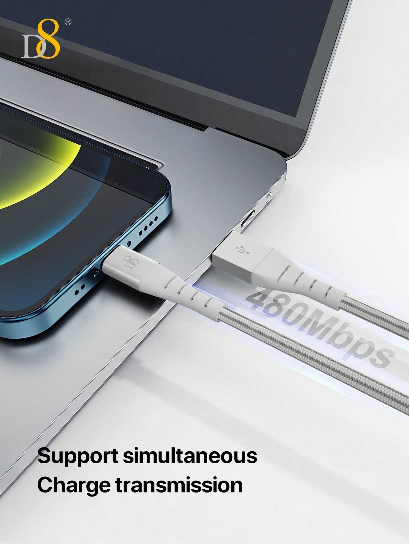 D8 iPhone Charger Cable (2-Pack, 3.3FT), USB-A to Lightning, MFi Certified