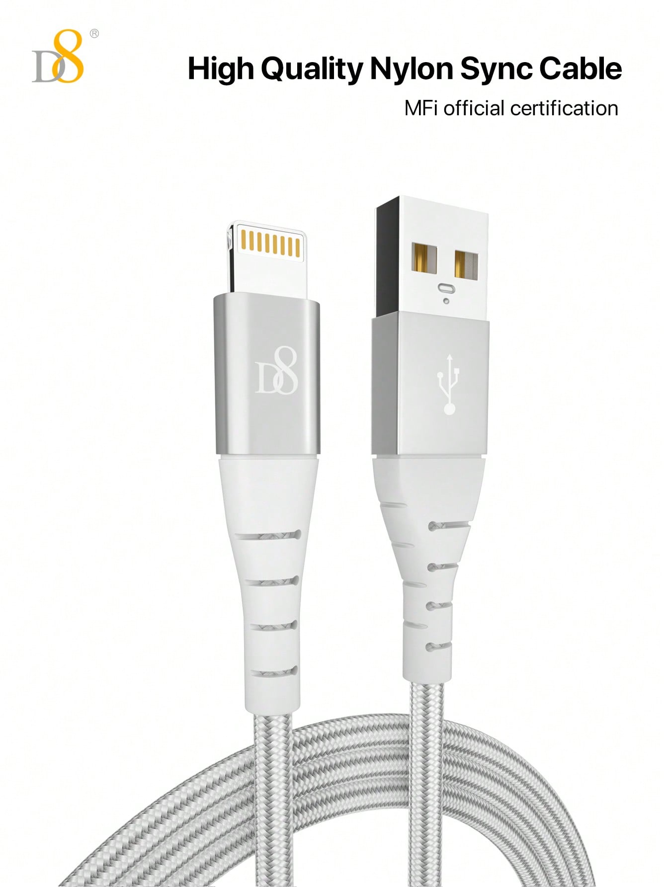 D8 iPhone Charger Cable (2-Pack, 3.3FT), USB-A to Lightning, MFi Certified
