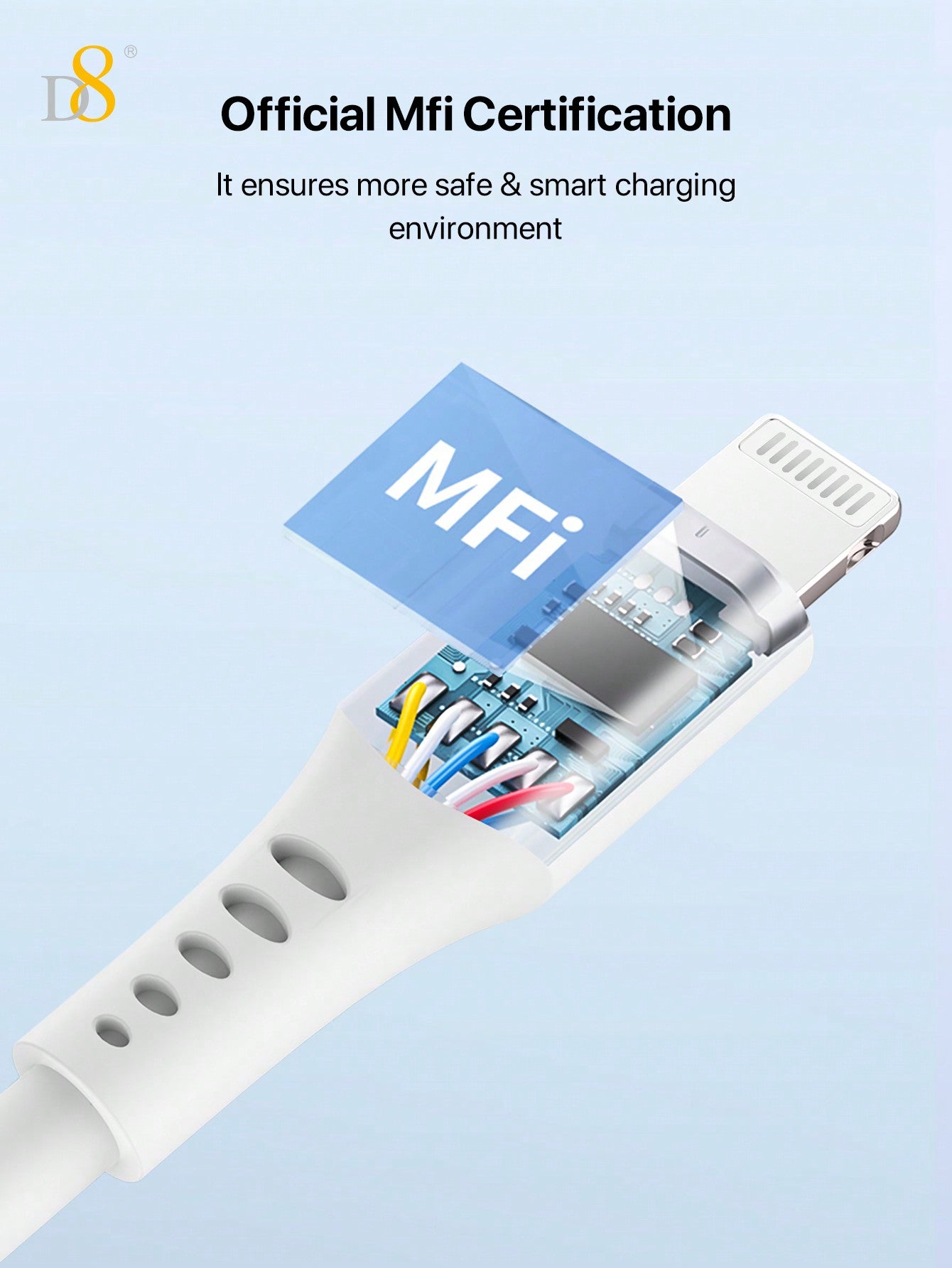 D8 USB-C to Lightning Charger Cable 1.2M – MFi Certified, 2.4A Fast Charging