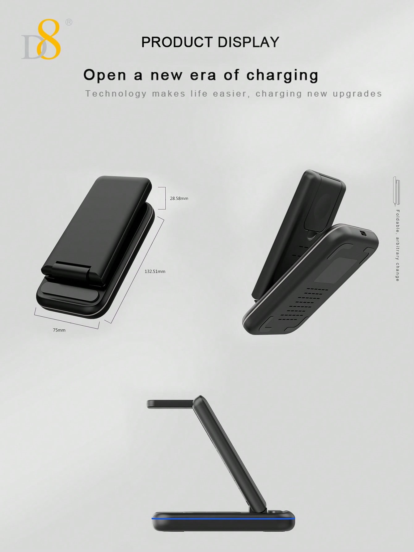 D8 3-in-1 Wireless Charger, Fast Charging Dock for iPhone/Watch/AirPods