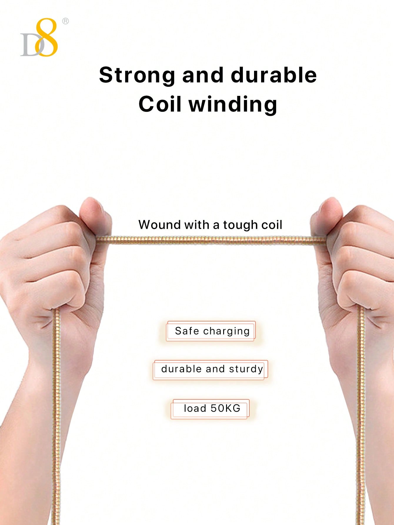 D8 USB-A to Lightning Charger Cable 1M – MFi Certified, 2.4A Fast Charging