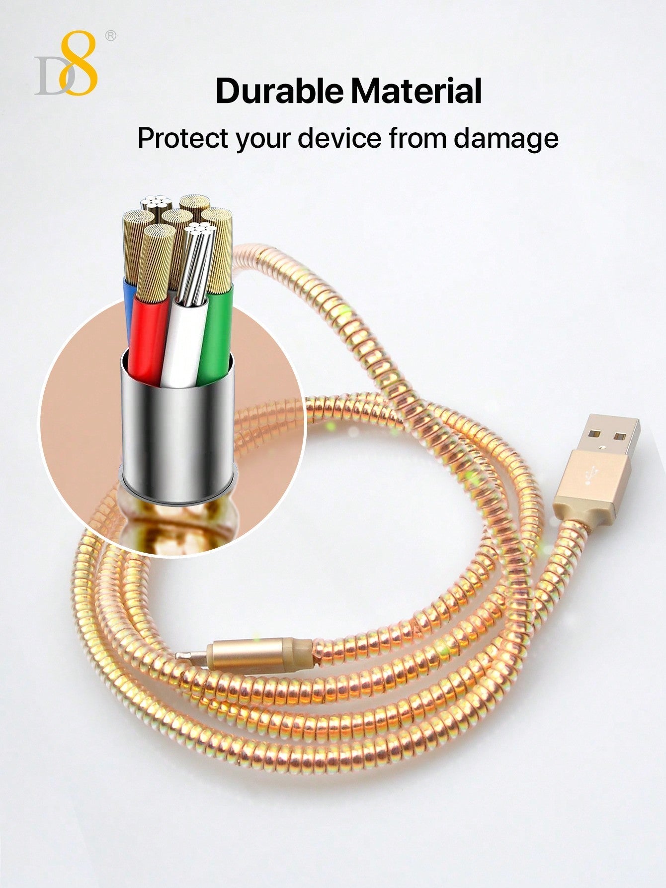 D8 USB-A to Lightning Charger Cable 1M – MFi Certified, 2.4A Fast Charging