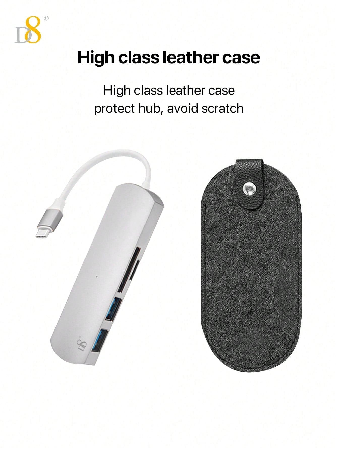 D8 4-in-1 USB C Hub - USB-C, 2 USB A 3.0, SD/TF Reader, 5Gbps, Aluminum Design