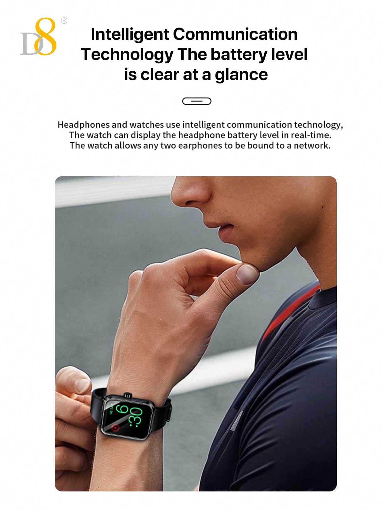 D8 2-in-1 Smartwatch with Earbuds, Fitness Tracker, 100+ Sports Modes, iOS/Android