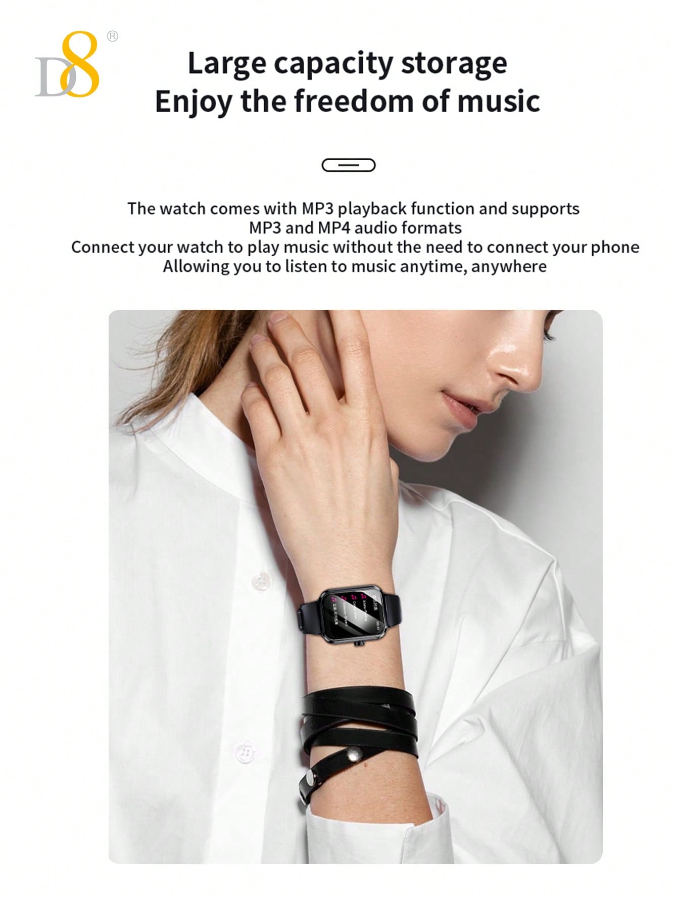 D8 2-in-1 Smartwatch with Earbuds, Fitness Tracker, 100+ Sports Modes, iOS/Android