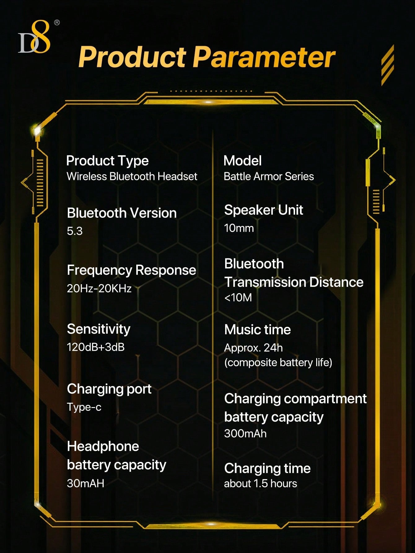 D8 Gaming Headset - HiFi Sound, LED Mic, 24H Playtime for Gaming & Sports