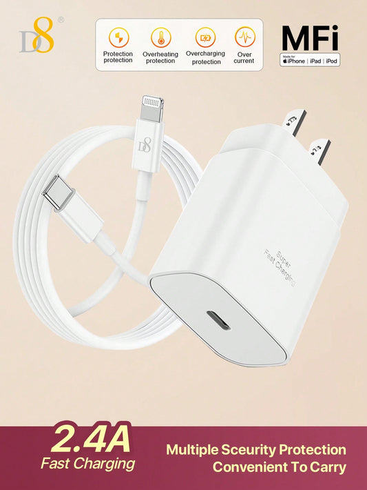 D8 25W USB-C PD Fast Charger with MFi Certified 3.3FT Cable for iPhone and iPad