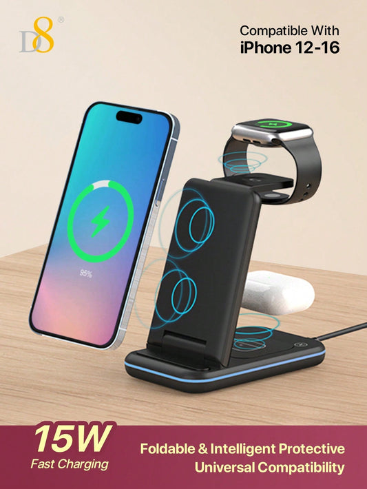 D8 3-in-1 Wireless Charger, Fast Charging Dock for iPhone/Watch/AirPods