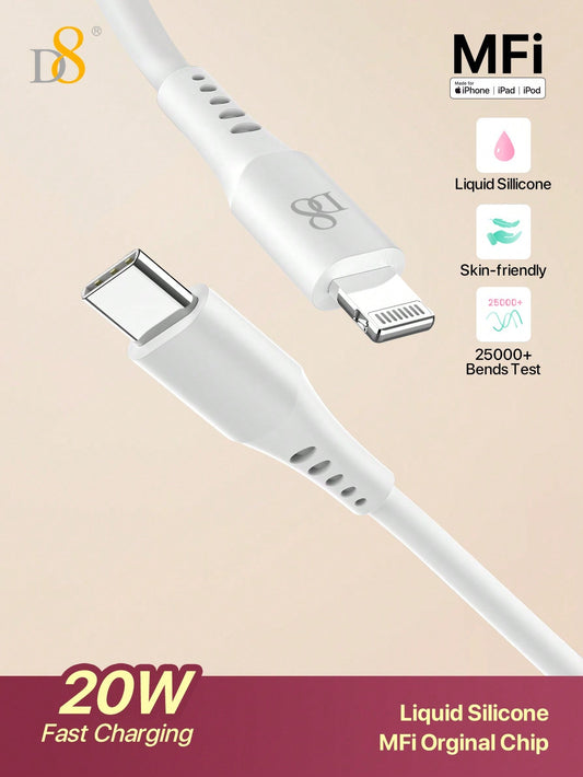 D8 USB-C to Lightning Charger Cable 1.2M – MFi Certified, 2.4A Fast Charging