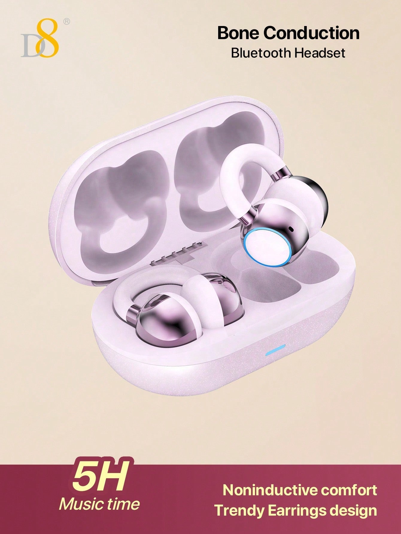 D8 Wireless Open-Ear Headphones, Sport Earhooks, C3 Calling, Sweat-Proof