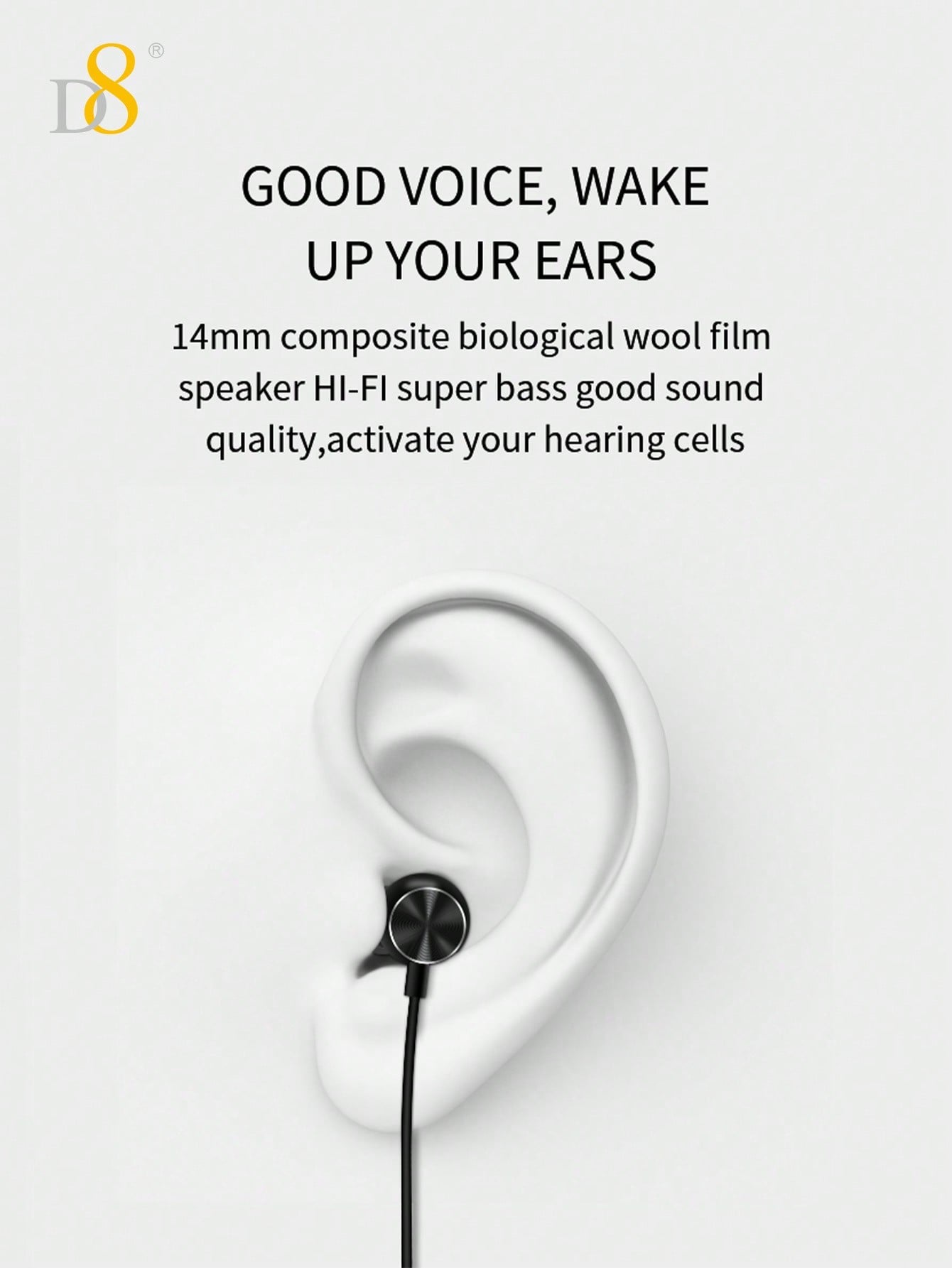 D8 Neckband Headphones, 100H Playback, Mic, Waterproof, Stereo Sound