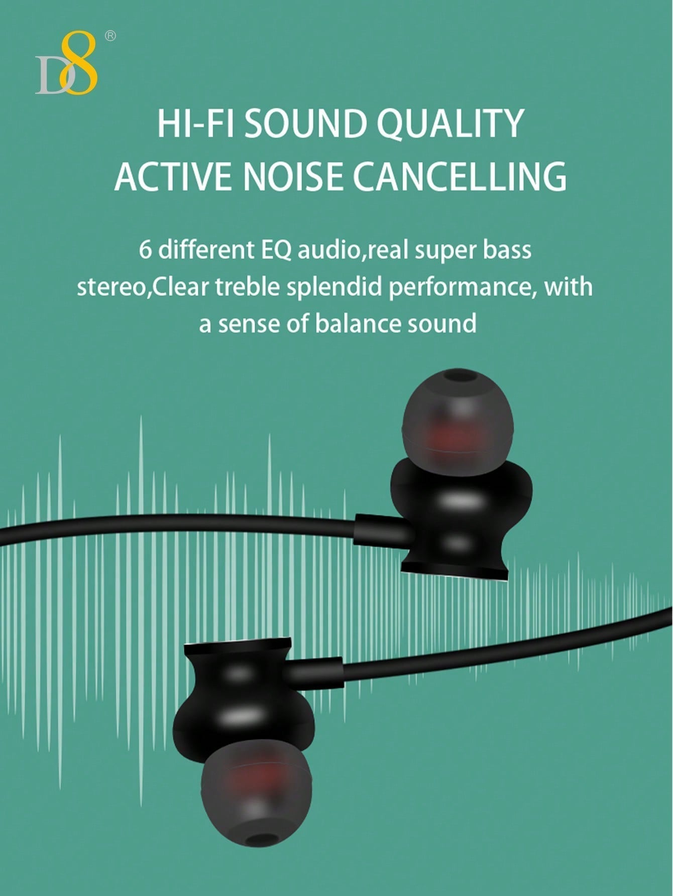 D8 Neckband Headphones, 100H Playback, Mic, Waterproof, Stereo Sound