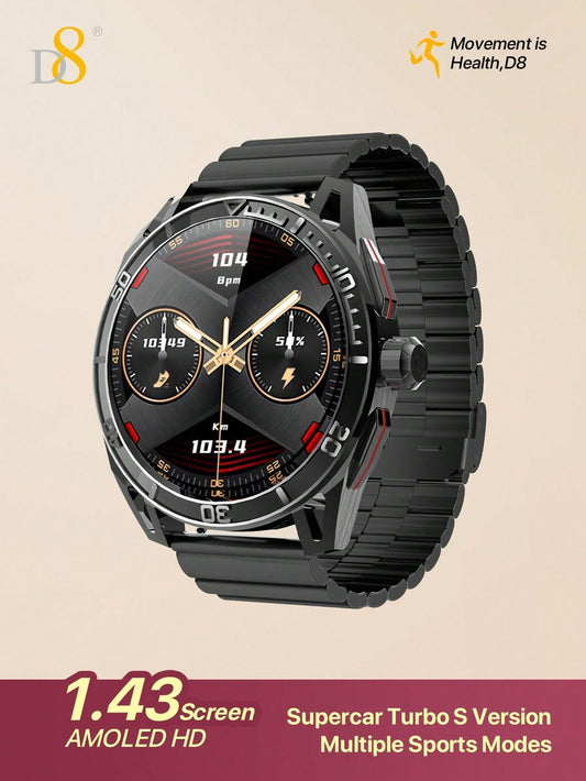 D8 1Pc Multi-Sport Mode Fitness Watch for Men - 1.43" Waterproof, Compatible with Android & iPhone