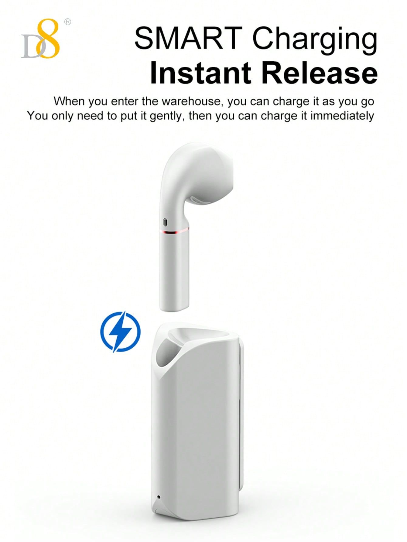 D8 Wireless Mic Earbuds, 5.0 Stereo Bass, USB-C, 5H Playtime for iOS/Android