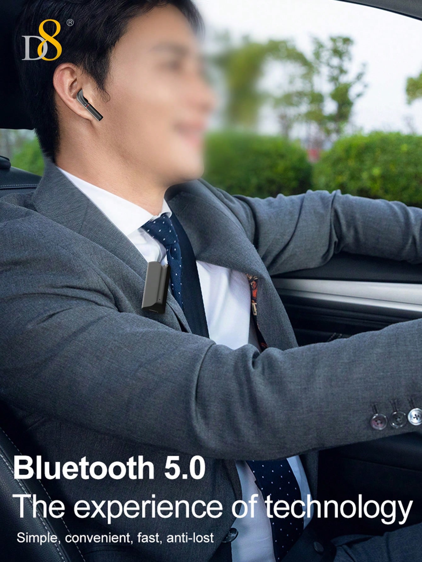 D8 Wireless Mic Earbuds, 5.0 Stereo Bass, USB-C, 5H Playtime for iOS/Android