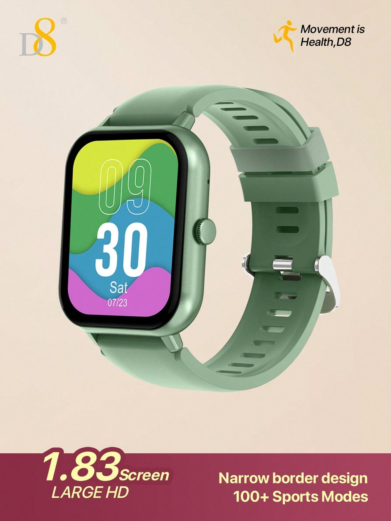 D8 Women's Smartwatch, 1.83" Touchscreen, Waterproof, 100+ Sports Modes