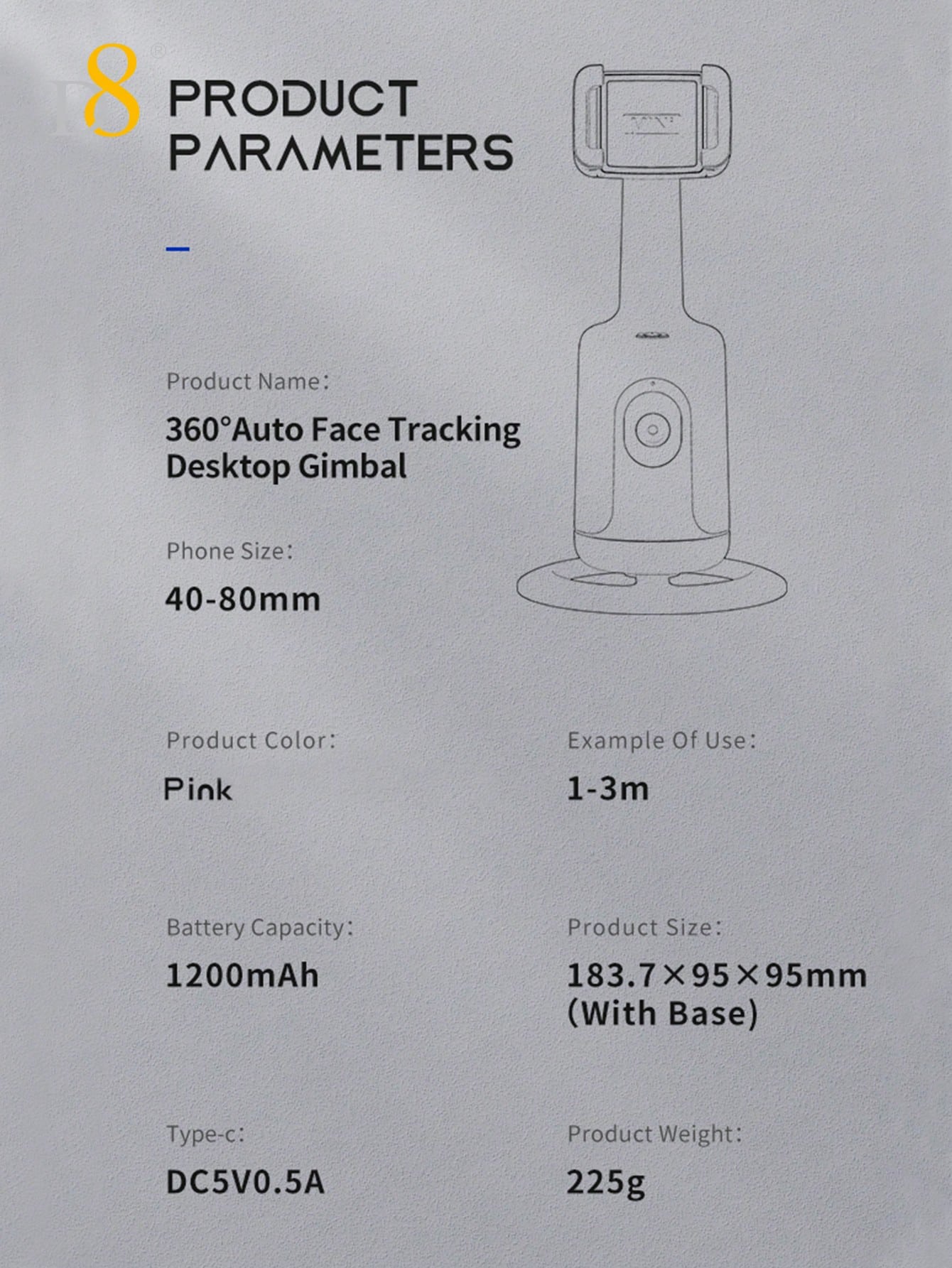 D8 AI Auto Face Tracking Phone Gimbal, 360° Intelligent Face Recognition Tracking,No APP, Intelligent Gesture Recognition,360° Horizontal And Vertical Shooting Of Mobile Phone Stand, 180° Front And Rear Shooting