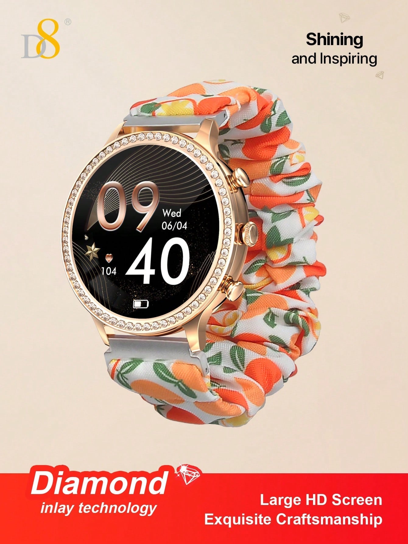 D8 Smartwatch for Women - 1.32" Display, Call Function, IP68 Waterproof, Stylish