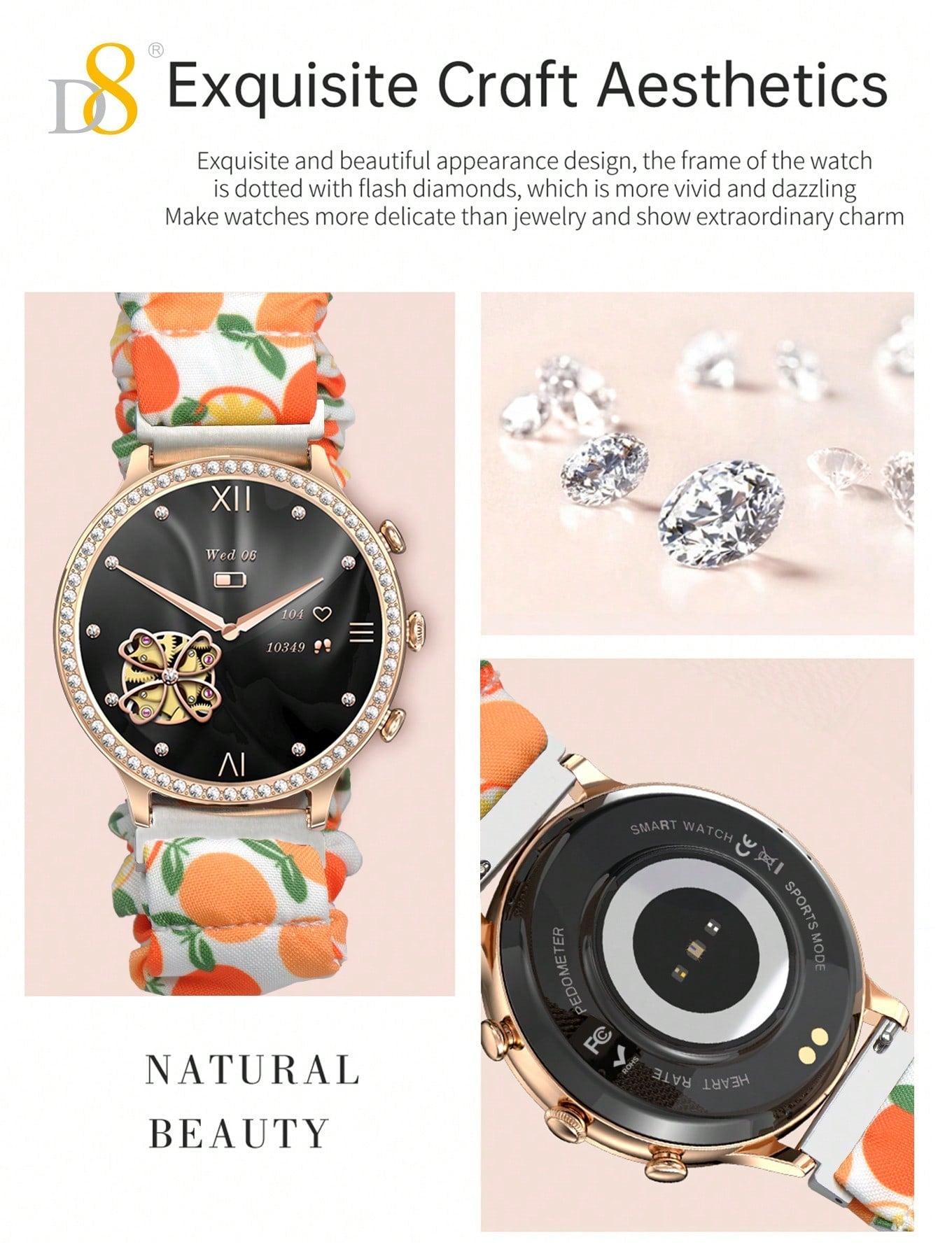 D8 Smartwatch for Women - 1.32" Display, Call Function, IP68 Waterproof, Stylish