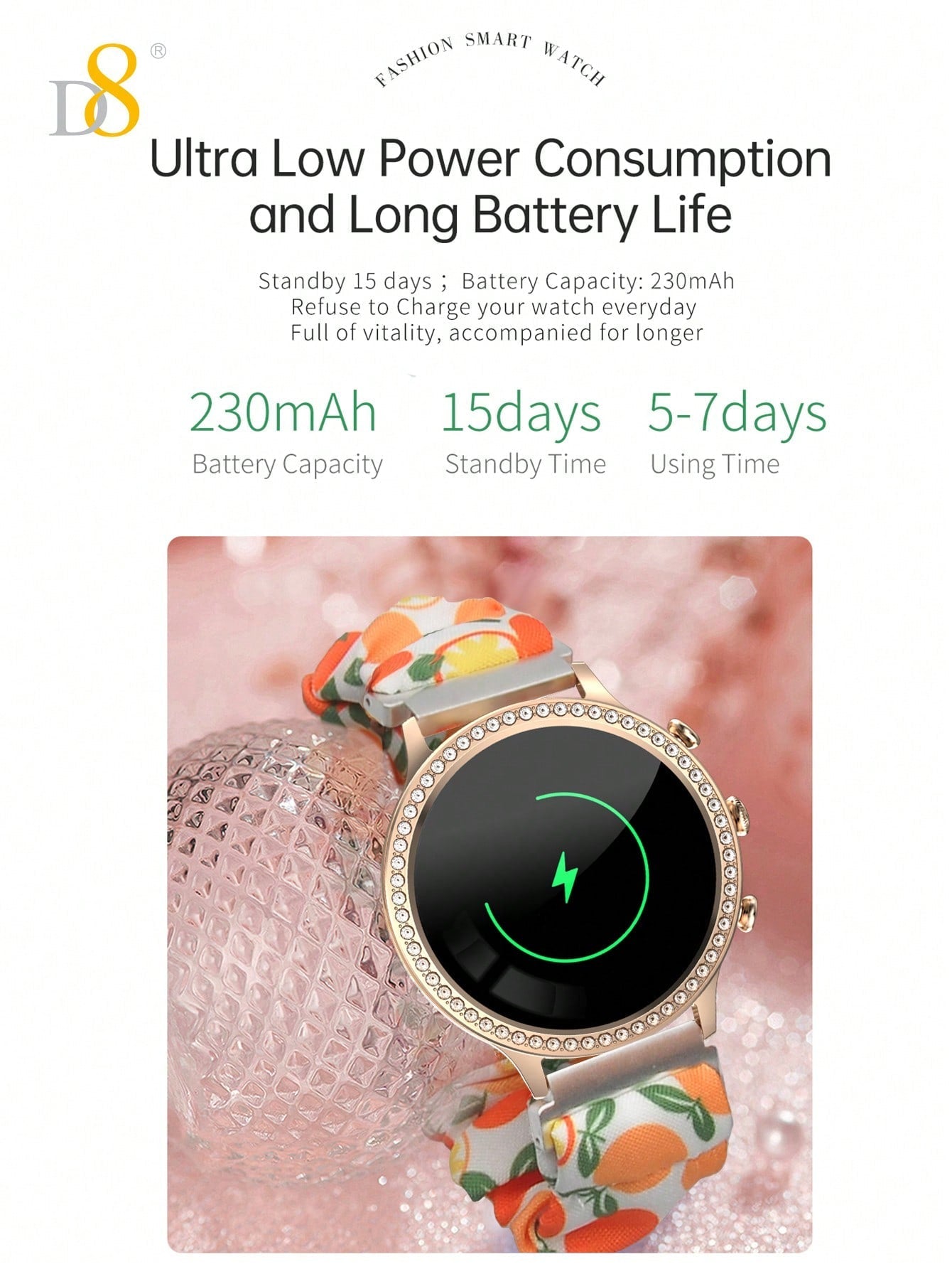 D8 Smartwatch for Women - 1.32" Display, Call Function, IP68 Waterproof, Stylish