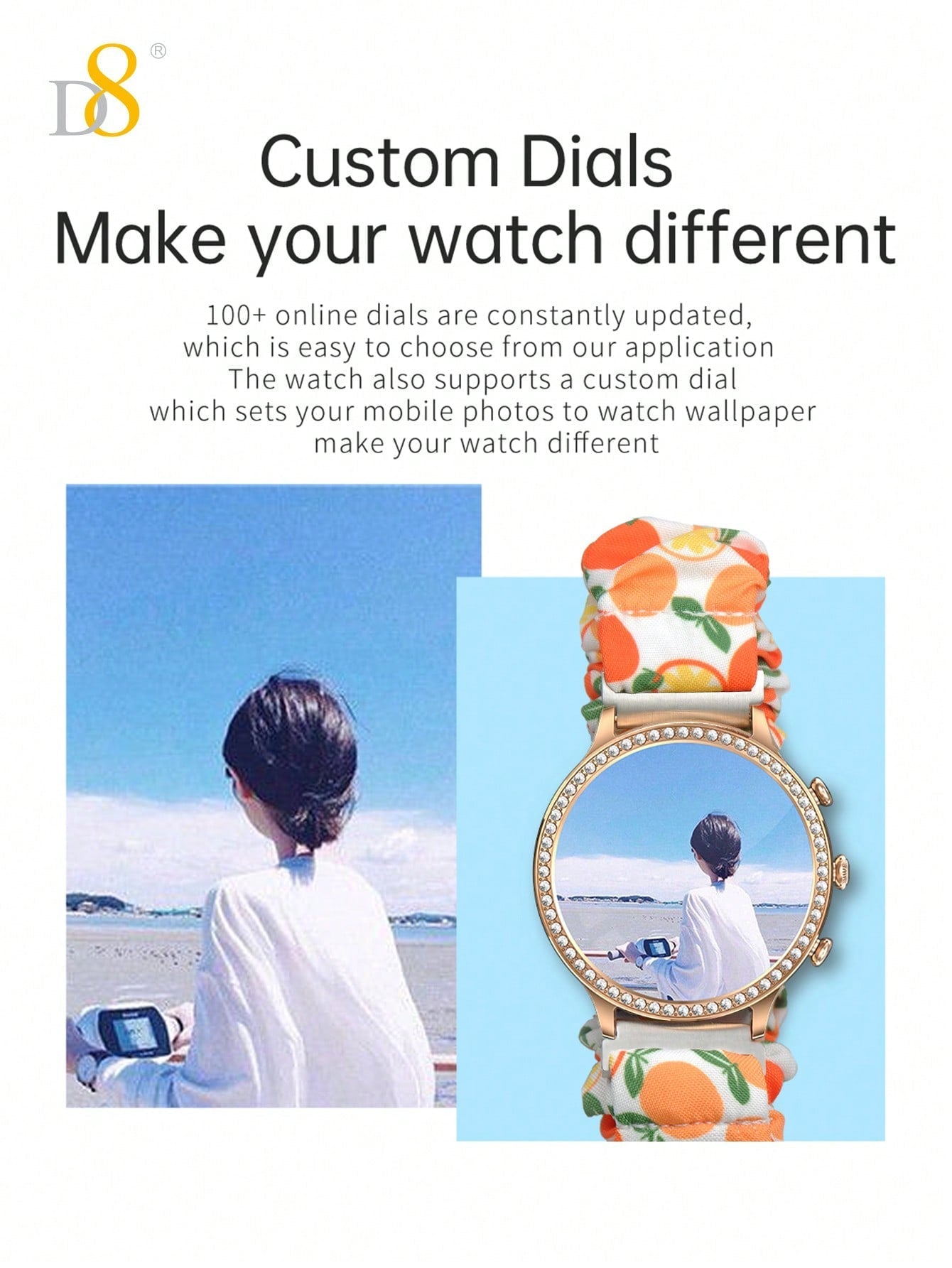 D8 Smartwatch for Women - 1.32" Display, Call Function, IP68 Waterproof, Stylish