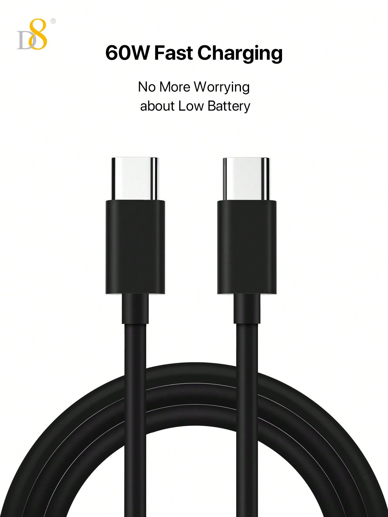 D8 2-Pack USB C to USB C Cable - Fast Charging, 60W, 3.3ft, Nylon Braided