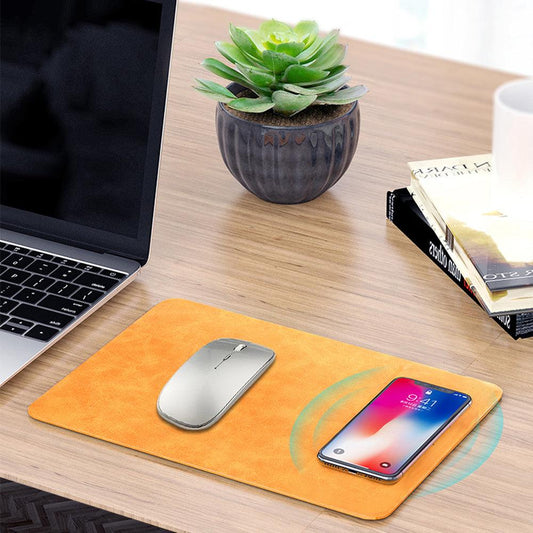 Dynamic8 Wireless Charger Mouse Pad | PU/Leather, 7.5-10W, Brown