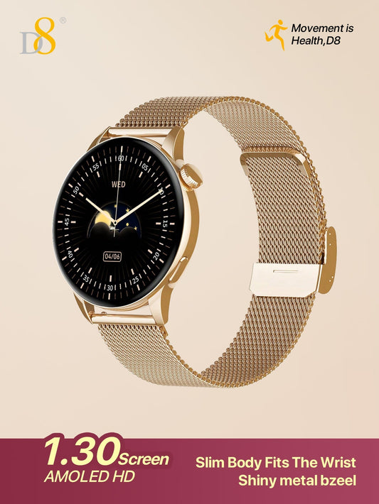 D8 1.3" Women's Smartwatch, Waterproof Fitness Tracker, 100+ Sports Modes