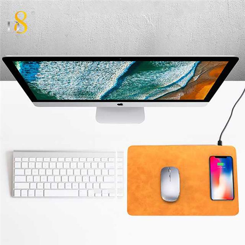 Dynamic8 Wireless Charger Mouse Pad | PU/Leather, 7.5-10W, Brown