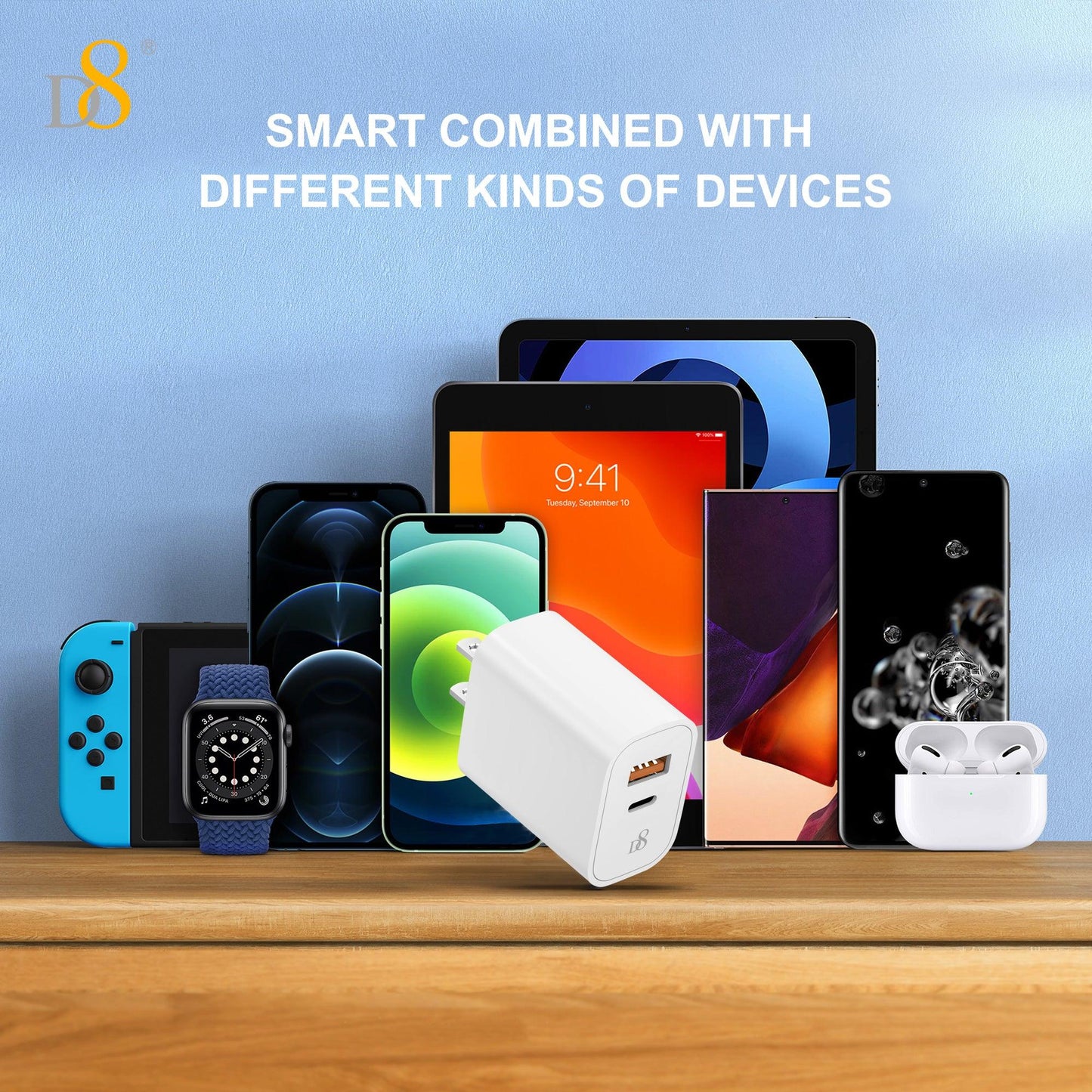 D8 20W Fast Charging Dual Port USB+TYPE-C Wall Charger