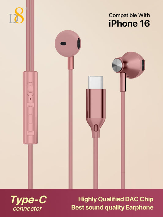 D8 USB-C Earbuds, In-Ear Headphones with Mic & Volume for iPhone/Galaxy/iPad
