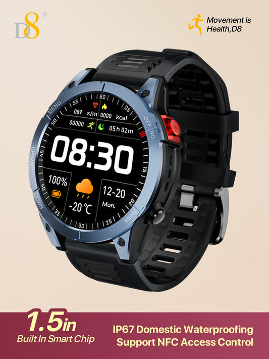 D8 1.5" Smartwatch for Men, IP67 Waterproof, 100+ Sport Modes, Fitness Call