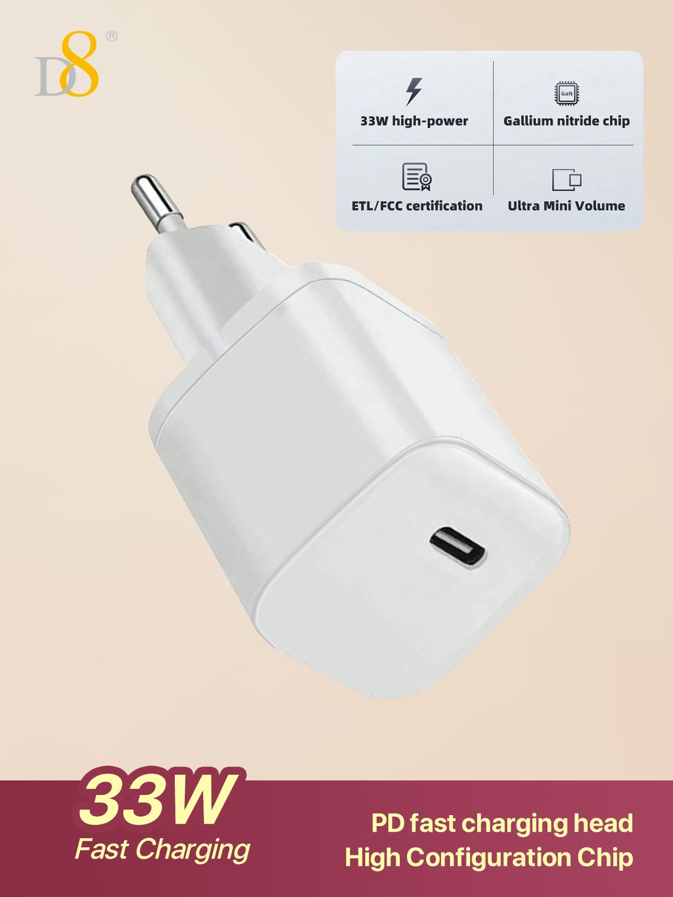 33W USB-C Wall Charger – Fast Charging for iPhone & MacBook | Dynamic8