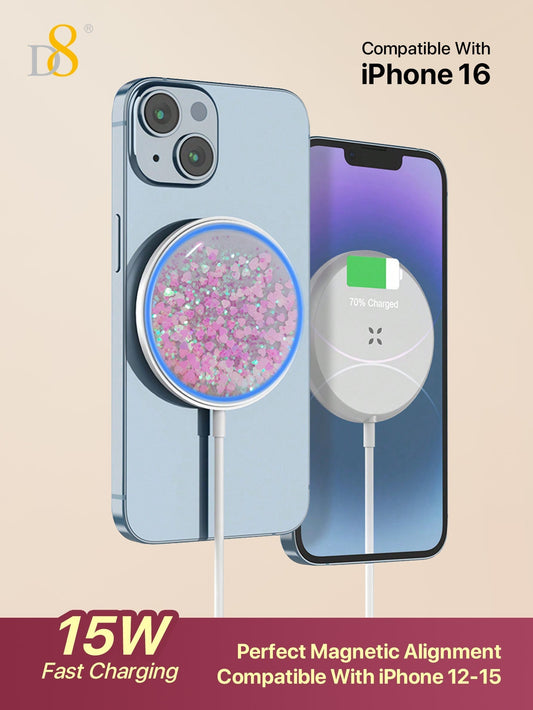 D8 15W Magnetic Wireless Charger, Strong Pad for iPhone 15/14/13/12 Pro