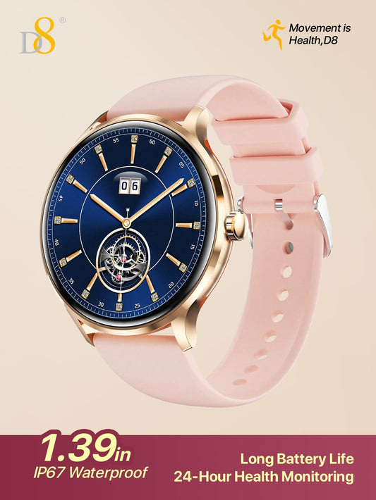 D8 Women's Smartwatch, IP67 Waterproof, Fitness Tracker, 100+ Sports Modes