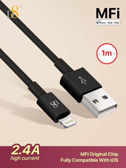 D8 MFi Certified iPhone Charger Cable (3.3FT, USB A to Lightning, 2.4A Fast Charging)