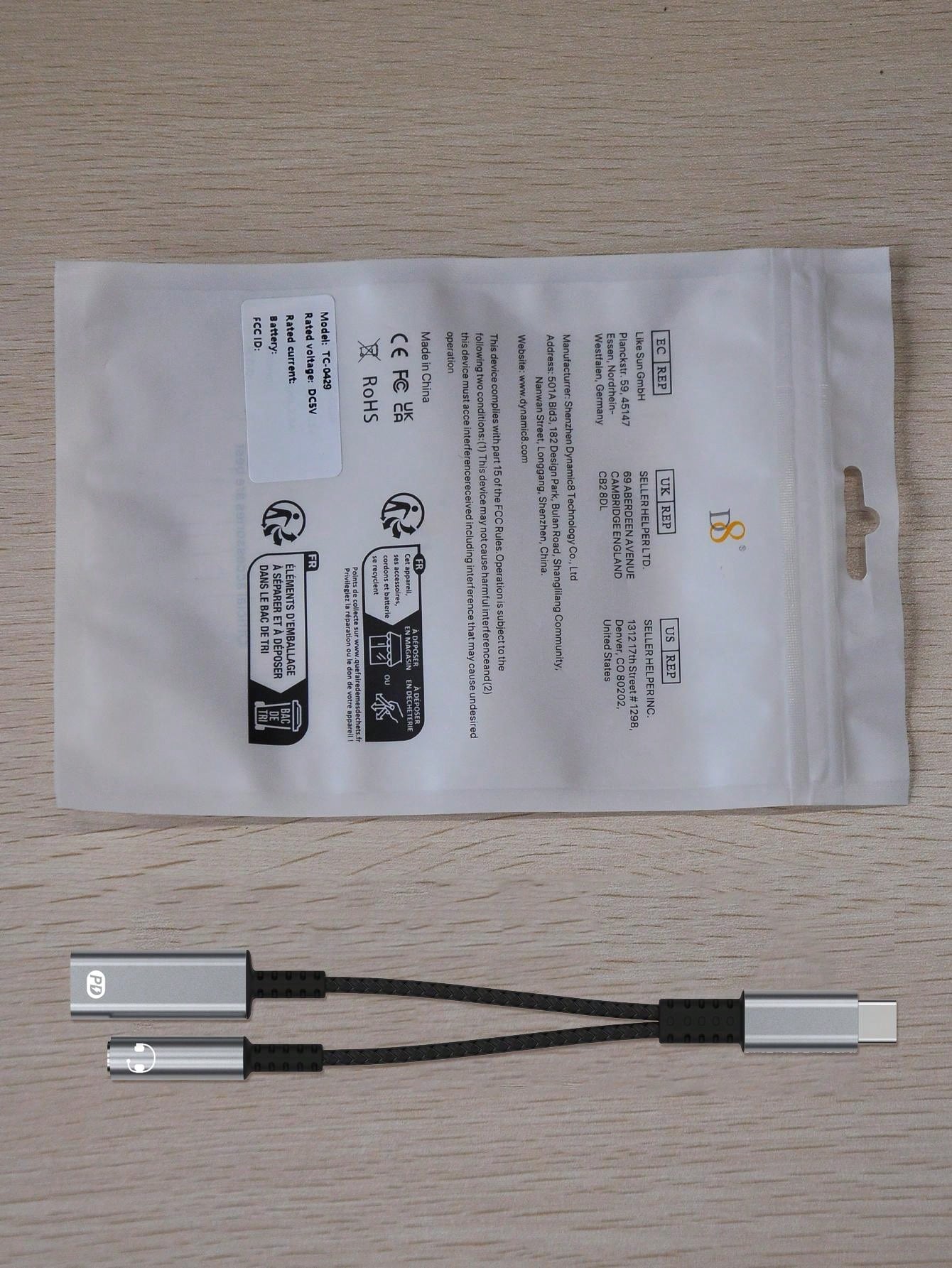 D8 USB-C to 3.5mm Adapter, 2-in-1 Audio + 60W Fast Charger for iPhone/Samsung
