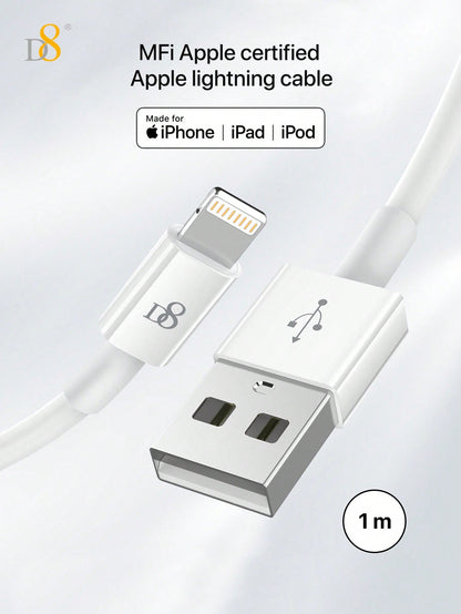 D8 1.5M MFi Certified USB A to Lightning Charger Cable, 2.4A Fast Charging