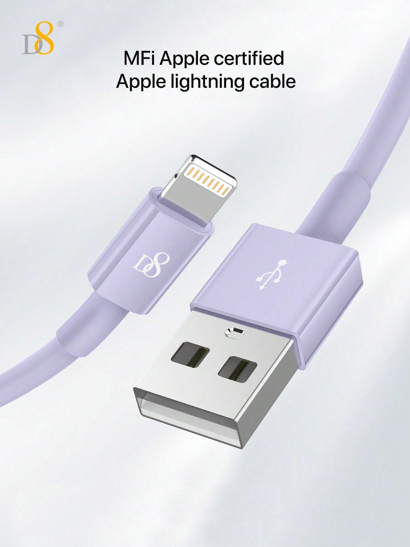 D8 MFi Certified USB-A to Lightning Charger Cable, 2.4A Fast Charging (0.25M/1M/1.5M/2M)